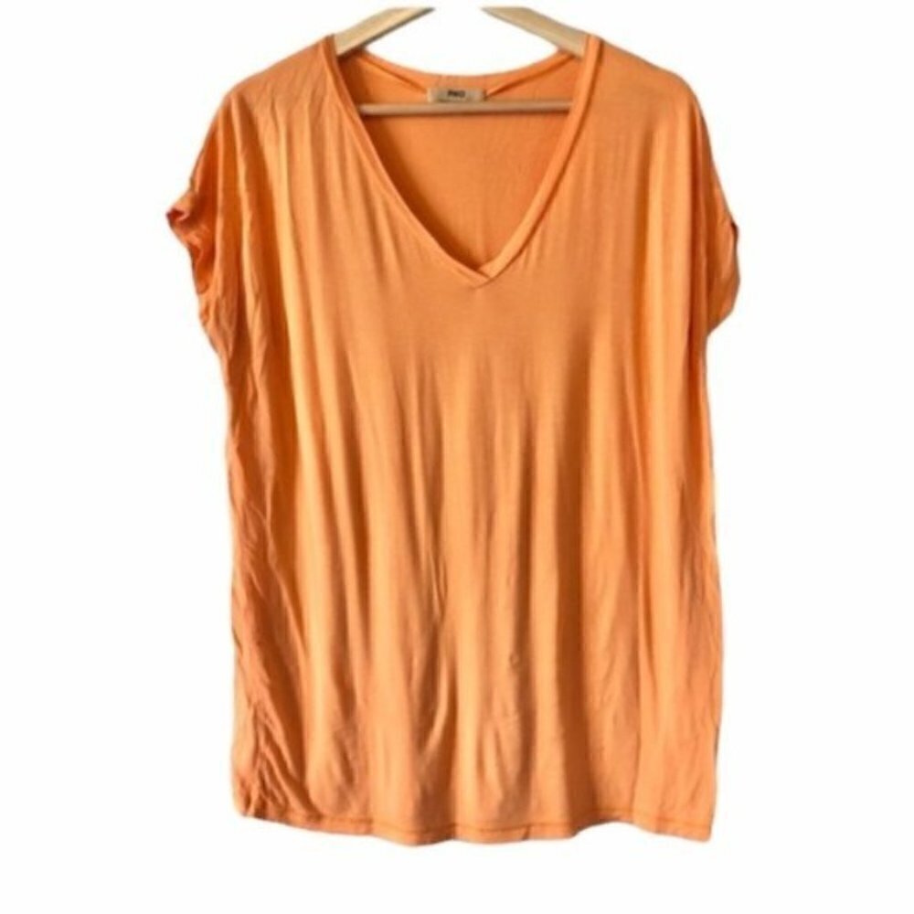 Piko 1988 Light Orange Bamboo V-Neck Cap Sleeve Flowy T-Shirt S‎